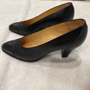 Cerruti  1881 Paris Lizard Embossed Print Leather Women Heel Shoe 37.5 EU 7.5 US
